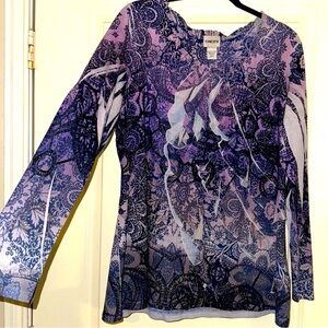 Chico's Figure flattering lavender, purple & gray Blouse w/Full-Length Sleeves